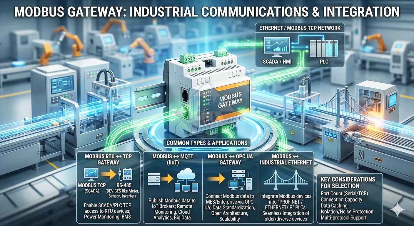 Các loại Modbus Gateway phổ biến trong công nghiệp dùng để chuyển đổi Modbus RTU và Modbus TCP