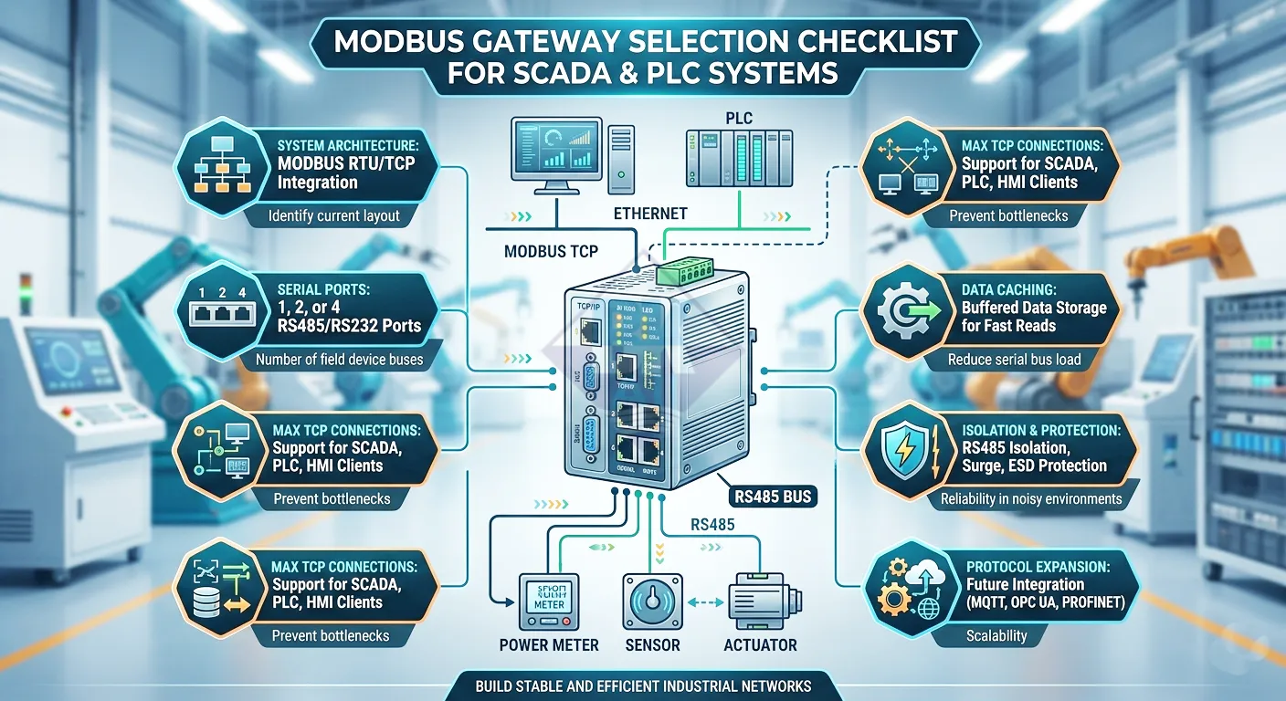 Checklist chọn Modbus Gateway cho hệ thống SCADA PLC và Modbus RTU TCP trong công nghiệp