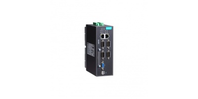 IA-260:  Arm-based DIN-rail industrial computer with 4 serial ports, 2 LAN ports, 8 DI/DO, and VGA