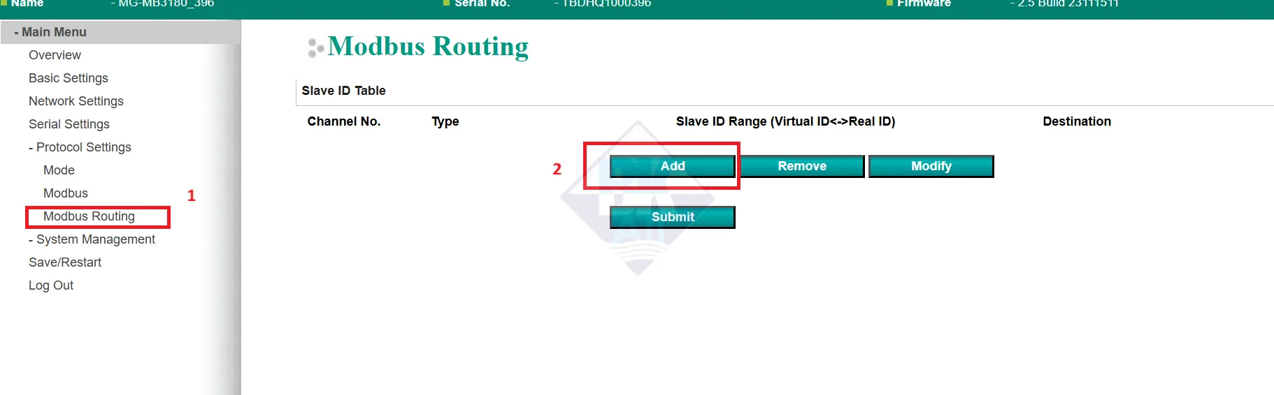 Cấu hình địa chỉ Modbus TCP Slave trên gateway