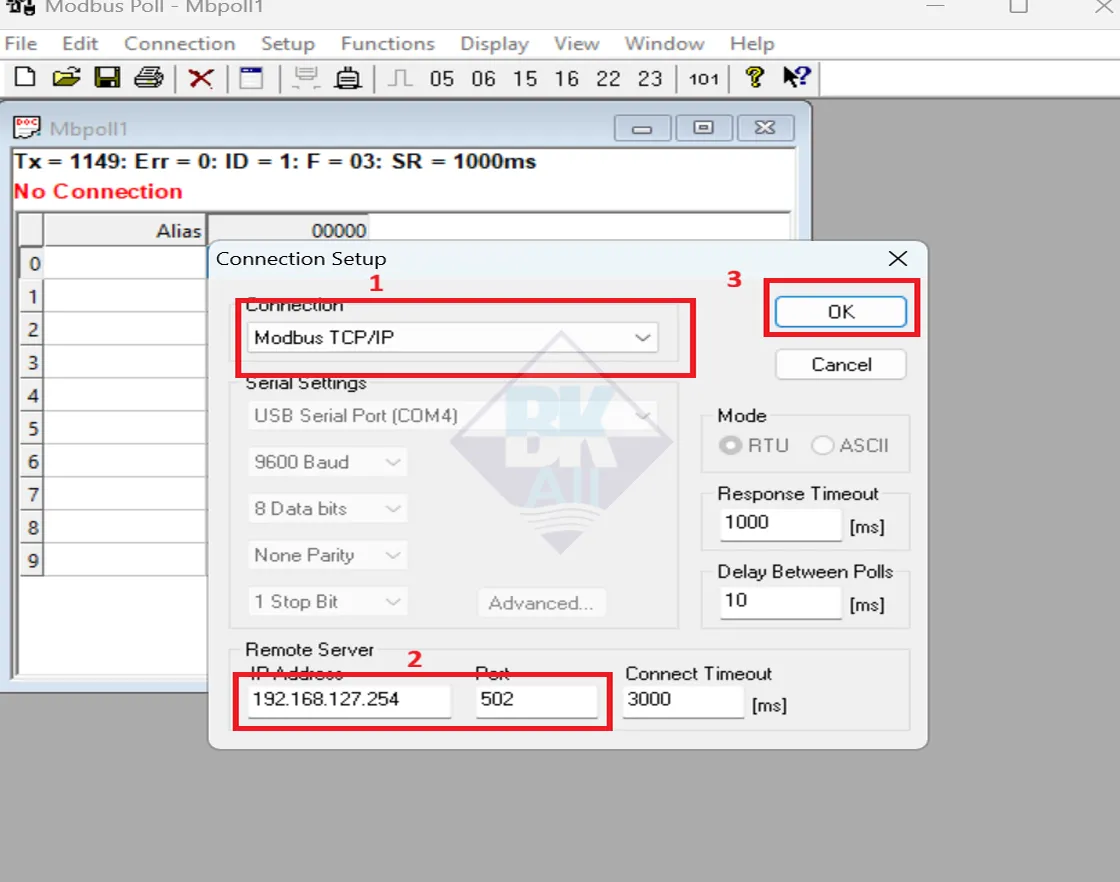Cấu hình Modbus TCP Master kết nối gateway MB3180