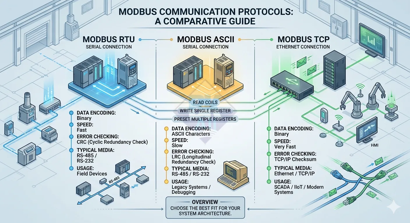 modbus rtu vs modbus ascii vs modbus tcp