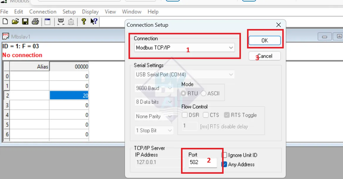 Cấu hình modbus slave tcp